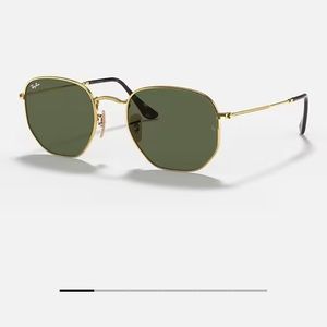 Authentic Ray-Ban Hexagonal Flat Lenses, polished gold frame, green lenses